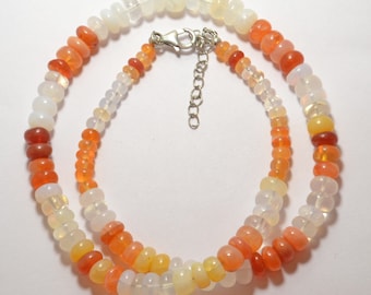 Mexican Fire Opal Necklace: AAA Grade 925 Silver, 5-7mm Roundel Beads
