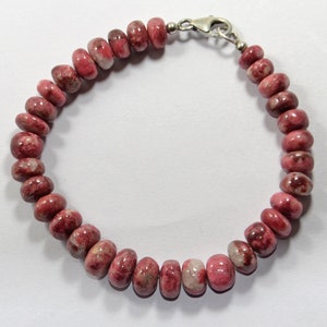 Pink Thulite Bracelet: 925 Silver Lock, Gemstone Beads