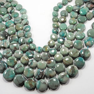 AAA Natural Chrysocolla Gemstone Beads: 8 Inch Strand, 10-18mm Coin Beads