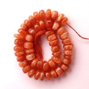 AAA Natural Red Sunstone Beads: 8-10mm Smooth Roundels, 10 Inch Strand