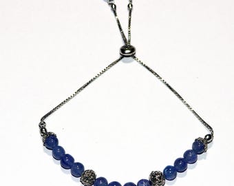 Natural Tanzanite Gemstone Bead Bracelet: 925 Silver Adjustable Ball Chain