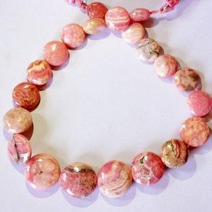 AAA Natural Pink Rhodochrosite Coin Beads: 8-14mm, 8 Inch Strand
