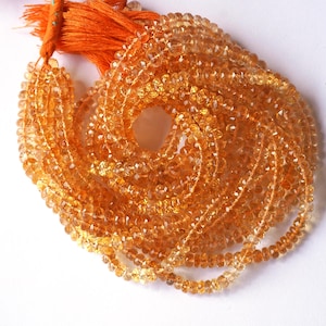 Natural Citrine Gemstone Beads: Faceted Roundel, 13 Inch Strand