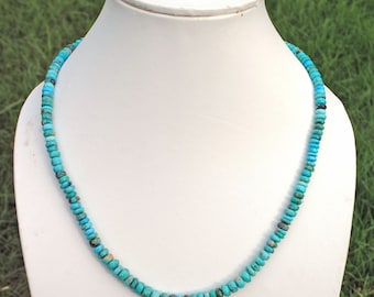 AAA Natural Turquoise Necklace: 925 Silver Lock, 4-7mm Roundel Beads, 16 Inch