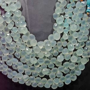 Faceted Aqua Chalcedony Gemstone Beads: 8 Inch Strand, 5-10mm