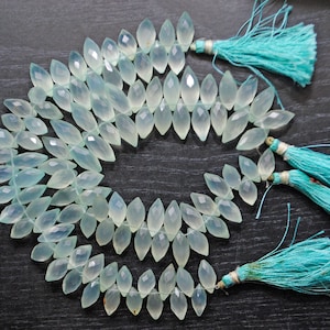 AAA Aqua Chalcedony Gemstone Beads: Faceted Rice Shape, 8 Inch Strand