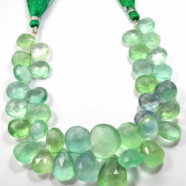 AAA Best Quality, Natural Green Fluorite, Gemstone Faceted, Pear beads, 11x9-21x15 MM, 8 inch strand, Genuine Fluorite, Handmade Jewelry