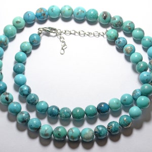 AAA Turquoise Necklace: 925 Silver Lock, 7-8mm Round Beads
