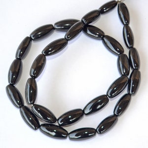 AAA Natural Black Onyx Gemstone Beads Smooth Rice Beads Shape Size 8-13 MM 13 Inch Strand Black Onyx Beads For Handmade Jewelry Making Beads