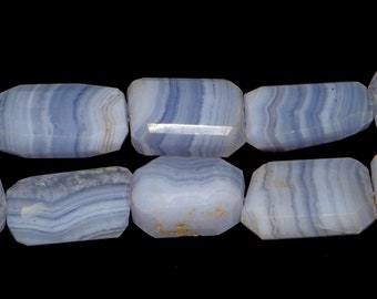 Blue Lace Agate Gemstone Beads: Faceted Nuggets, 8 Inch Strand