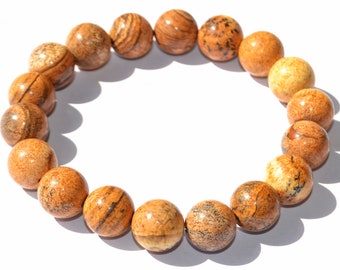 Natural Picture Jasper Bracelet: 10mm Gemstone Beaded Jewelry