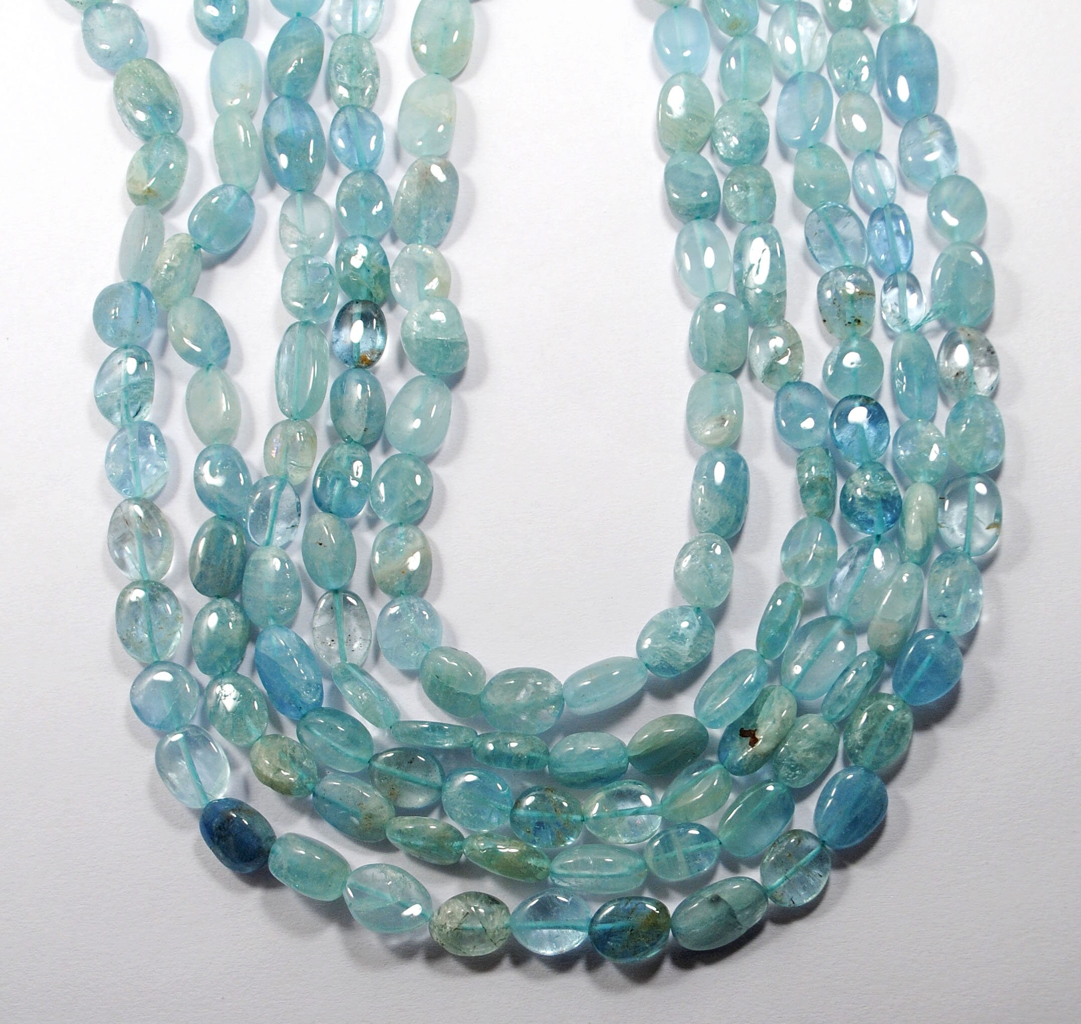 AAA Natural Aquamarine Gemstone Beads Smooth Oval Shape 8 Inch Strand Size 8-12 MM Genuine Aquamarine For Handmade Jewelry Making Beads