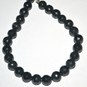 AAA Black Spinel Gemstone Beads: Faceted Round, 8 Inch Strand