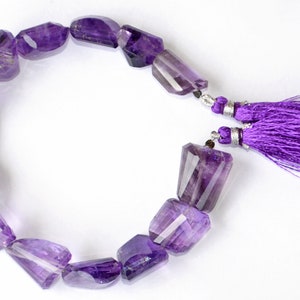 Faceted Amethyst Gemstone Beads: Handmade Purple Nuggets, 8 Inch Strand