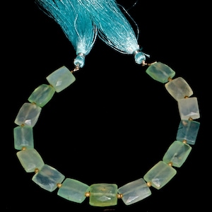 AAA Aqua Chalcedony Gemstone Beads: Faceted Rectangle, 8 Inch Strand