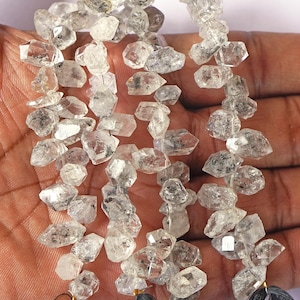 Raw Herkimer Diamond Quartz Beads: 8-14mm Gemstone Strand