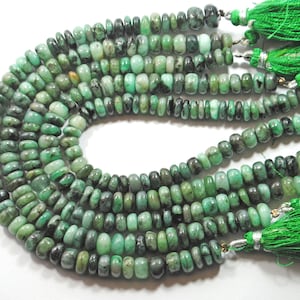 Natural Emerald Gemstone Beads: Smooth Roundel Shape, 8 Inch Strand