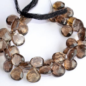 AAA Smokey Quartz Beads: Faceted Heart Shape, 6 Inch Strand