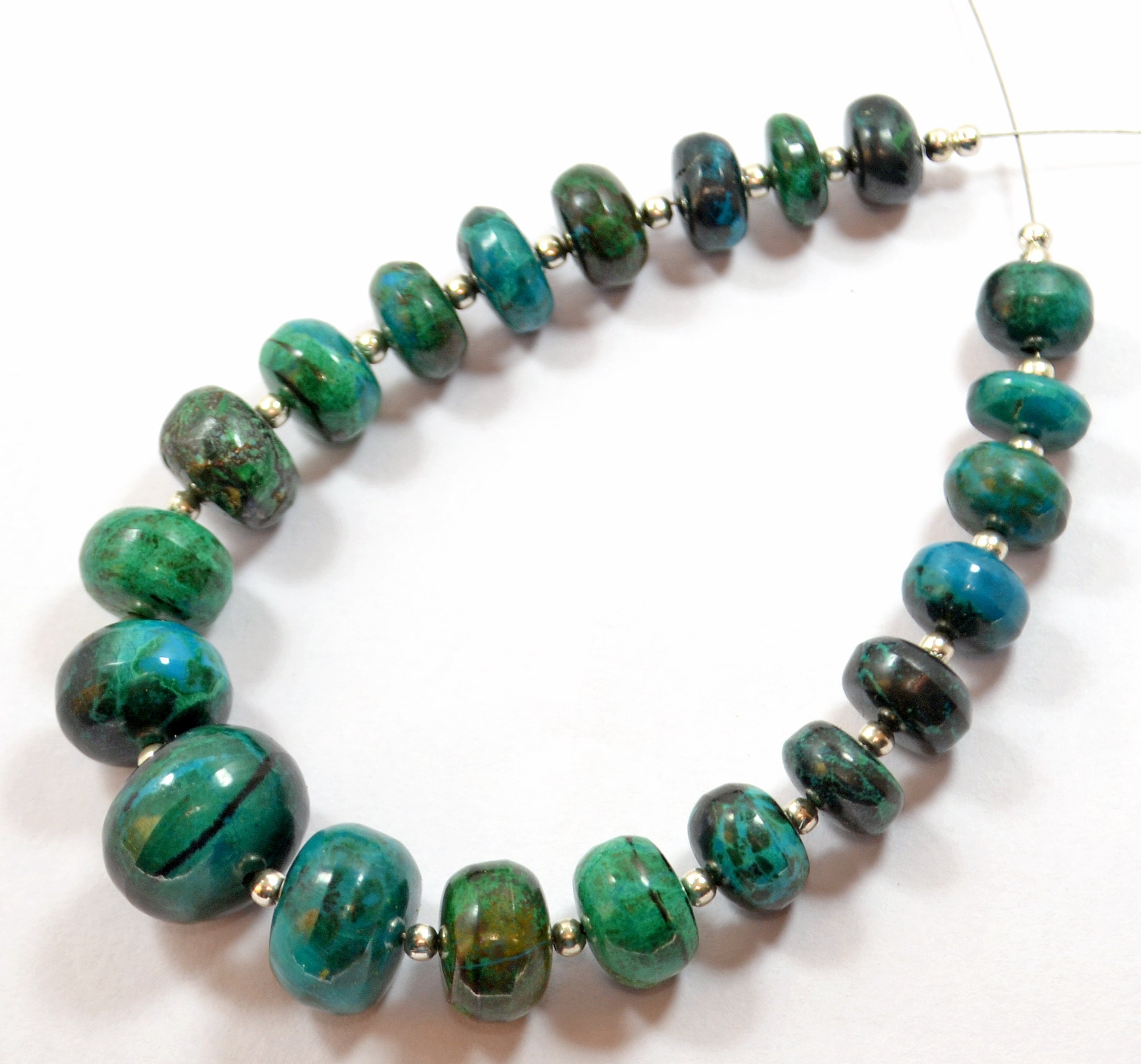 Natural Chrysocolla Gemstone Beads: Smooth Roundel Strand, 7-12mm