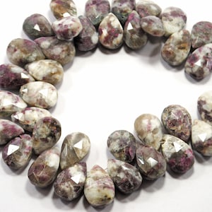 Cuentas de rubí natural AAA con forma de pera facetada, tamaño 14 x 10-16 x 10 mm, hilo de 8 pulgadas para hacer joyas hechas a mano.