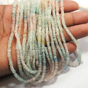 AAA Aquamarine Gemstone Beads: Faceted Roundel, 3-3.5mm, 13 Inch Strand