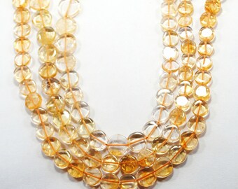 AAA Natural Citrine Coin Beads: 7-13mm Smooth Gemstone Strand 10 Inch Gemstones Jewelry