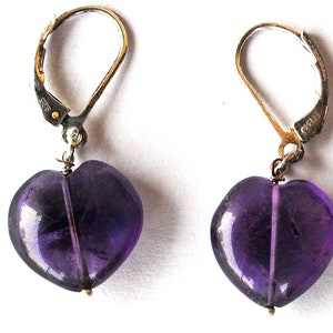 Améthyste violette naturelle, boucles d'oreilles en pierres précieuses, boucles d'oreilles coeur lisse, argent 925, améthyste faite main, boucles d'oreilles briolettes, boucles d'oreilles en perles