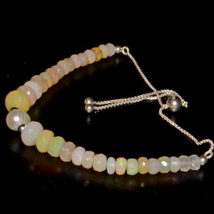 Ethiopian Opal Bracelet Beads: Faceted Sterling Silver Slider, 10 Inch Strand