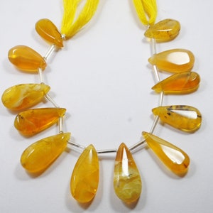 Natural Yellow Opal Gemstone Beads: Smooth Pear Shape, 8 Inch Strand