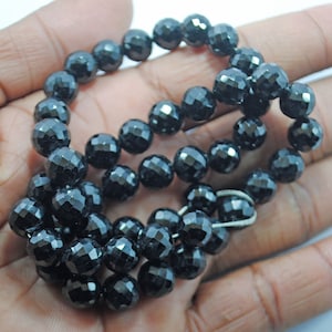 AAA Black Spinel Gemstone Beads: 8mm Faceted Round, 8 Inch Strand