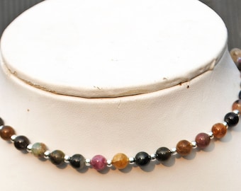 Multi Tourmaline Bracelet: AAA Gemstone Roundel Beads, 925 Silver, 7 Inch For Handmade Beaded