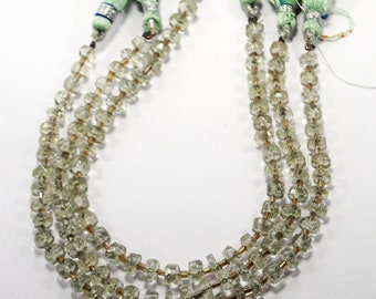 Green Amethyst Gemstone Beads: 5mm Faceted Tyre Shape, 8 Inch Strand, For Handmade Jewelry
