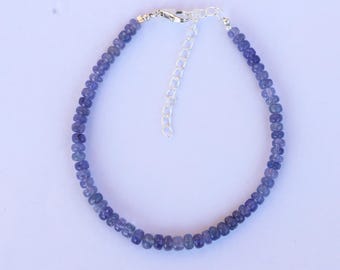 AAA Natural Blue Tanzanite Bracelet: 4mm Smooth Roundel, 7 Inch Sterling Silver Lock