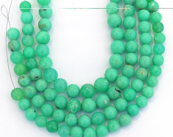 Natural Green Chrysoprase Gemstone Beads: Smooth Round, 8 Inch Strand