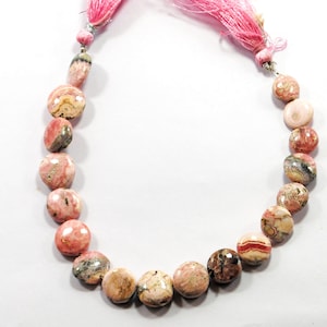 AAA Rhodochrosite Gemstone Beads: Smooth Pink Coins, 9-11mm, 8 Inch Strand
