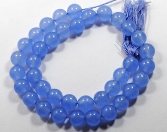 Natural Blue Chalcedony Beads: Smooth Round Gemstone Strand, 8mm