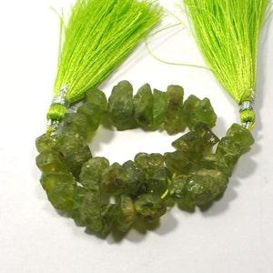 Raw Green Peridot Gemstone Beads: AAA Crystal, 8 Inch Strand