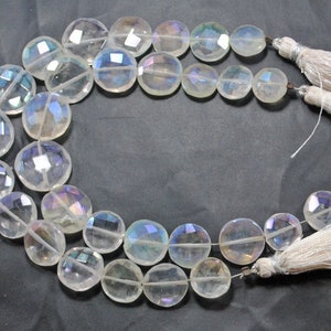 AAA Natural Rainbow Crystal Quartz Gemstone Beads Faceted Coin Shape 8 Inch Strands Quartz Beads Size 10-16 MM For Handmade Jewelry Making