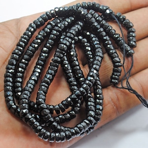 Black Spinel Gemstone Beads: Faceted Roundel, 5mm, 8 Inch Strand