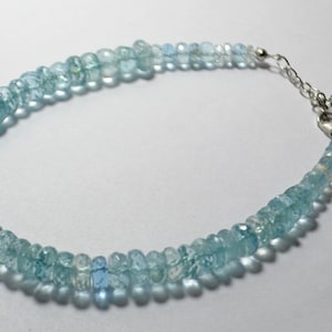 AAA Natural Aquamarine Faceted Bracelet: 925 Silver Lock, Roundel Beads