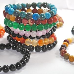 8mm Gemstone Bracelet: AAA Natural Crystal Healing Beads, Stretchy, 8 Inch