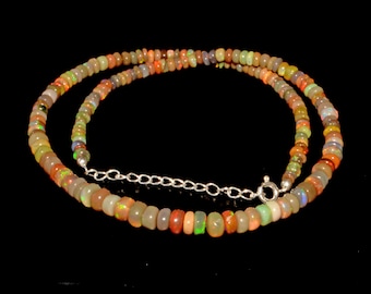 Collar de ópalo etíope natural AAA: cierre de plata 925, 40,6 cm (16 pulgadas)