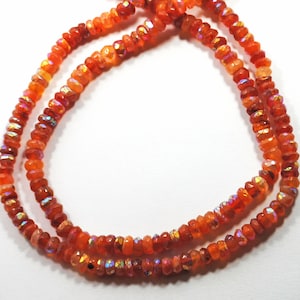AB Coated Carnelian Gemstone Beads: Faceted Roundel, 5mm 13 Inch Strand