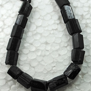 AAA Natural Raw Black Tourmaline Gemstone Beads Pipe Shape Unpolished Beads Size  10x8-15x10 MM Tourmaline Beads 8 Inch For Jewelry Making