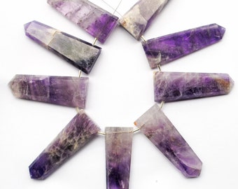 AAA Natural Amethyst, Gemstone Beads, Faceted Prism, 8 Inch 9 Pieces strand, 48x18-53x20mm, Briolettes Amethyst, Handmade Jewelry making