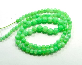 AAA Natural Green Opal, Gemstone Smooth Round, Ball Beaded Necklace, 4-6 MM, 18 Inch necklace, Briolettes Jewelry, Necklace Silver Lock 925