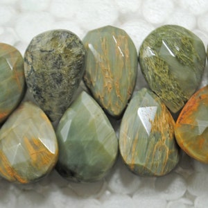 Natural Cats Eye Gemstone Beads: Faceted Pear Shape, 8 Inch Strand