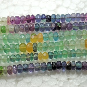 Multi Fluorite Gemstone Beads: Faceted Roundel, 6-7mm, 8 Inch Strand