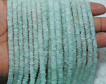 AAA Milky Aquamarine Gemstone Beads: Smooth Roundel Strand, 4-5mm