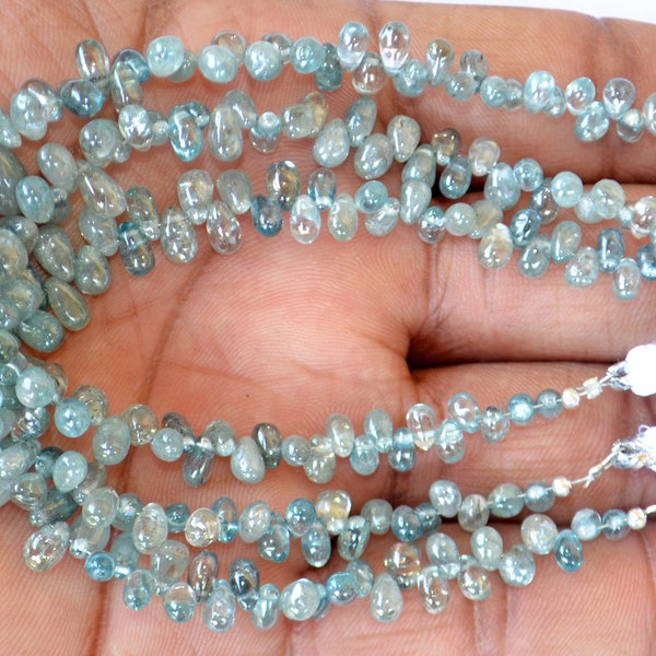 Qualité AAA, zircon bleu, perles de pierres précieuses, perles de goutte lisses, perles Briolettes, 6,5 pouces 4x3-8x5 MM, perles de Zircon bleu, bijoux semi-précieux